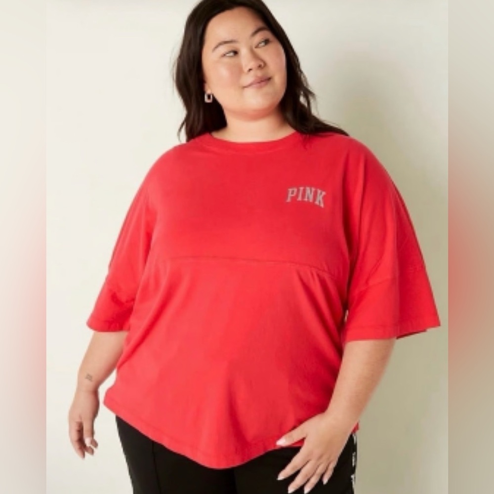 PINK Victoria's Secret Red Oversized Boxy Varsity T-Shirt Size S/P NWT